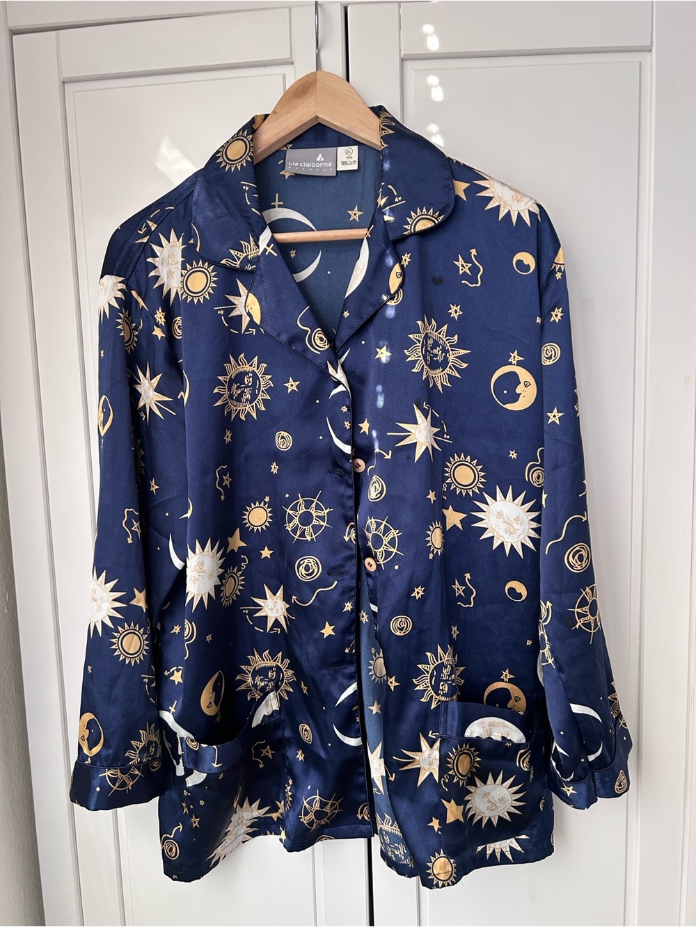 Navy Celestial Print PJs Silk Button Shirt and Pants